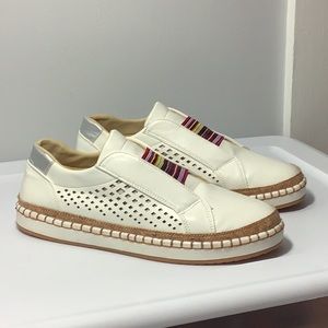 White Slip On Sneakers with Rainbow Strap